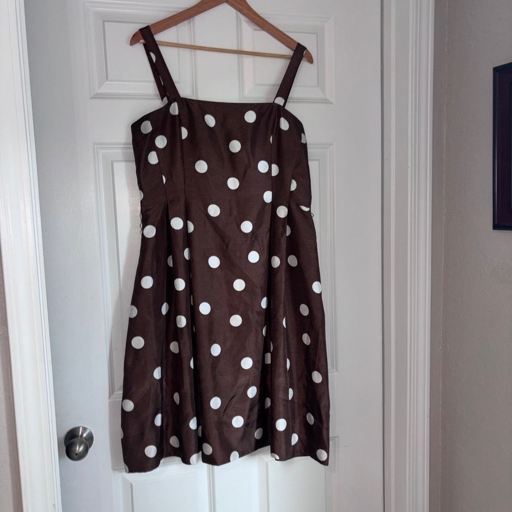 Jessica Howard Classic Vintage Brown and White Polkadots Swing Dress Sz 14